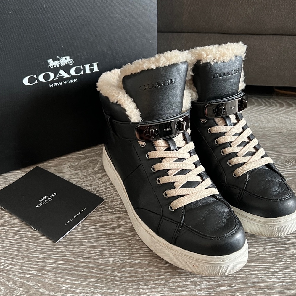 Coach Shearling and Leather Sneakers